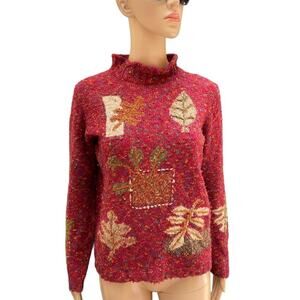 Coldwater Creek Maroon textured fall long sleeve mock neck knit sweater